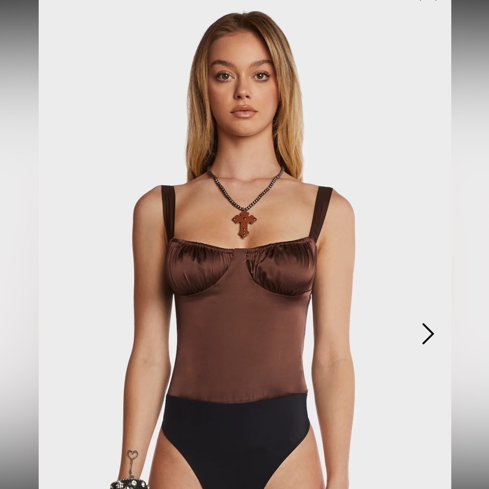 REVOLVE WeWoreWhat Ruched Cup Satin Bodysuit